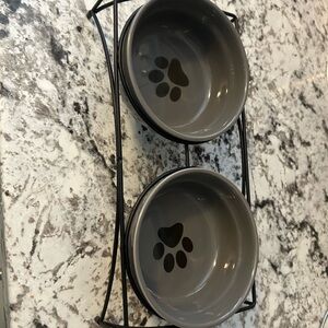 Gray Pet Bowl Set with Stand